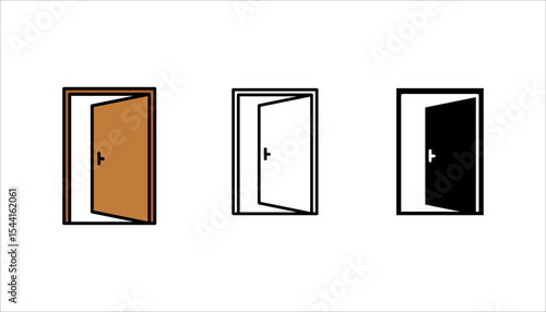 Open door line icon set. Login, logout, register, password, vip entrance, key, lock, exit minimal vector illustrations. Simple outline signs for web application. 30x30 Pixel Perfect. Editable Strokes.