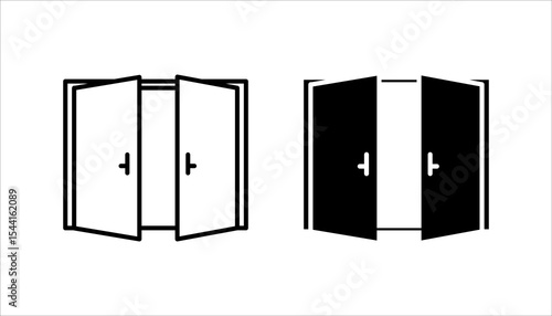 Open double door line icon. Black and white. Illustration vector
