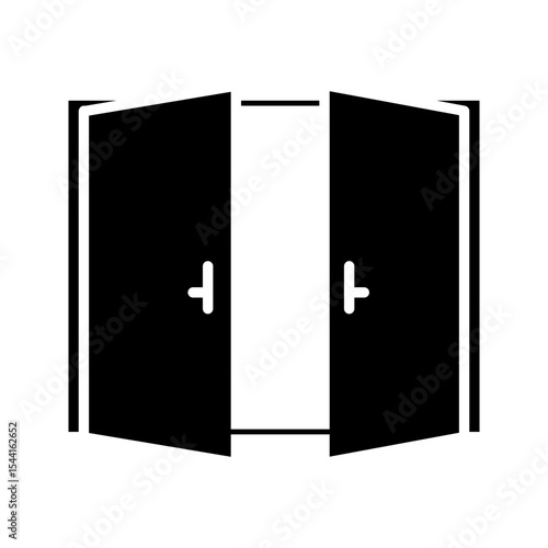 Open double door line icon. Black and white. Illustration vector

