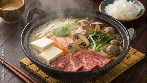 Japanese Sukiyaki hotpot with vegetable and beef