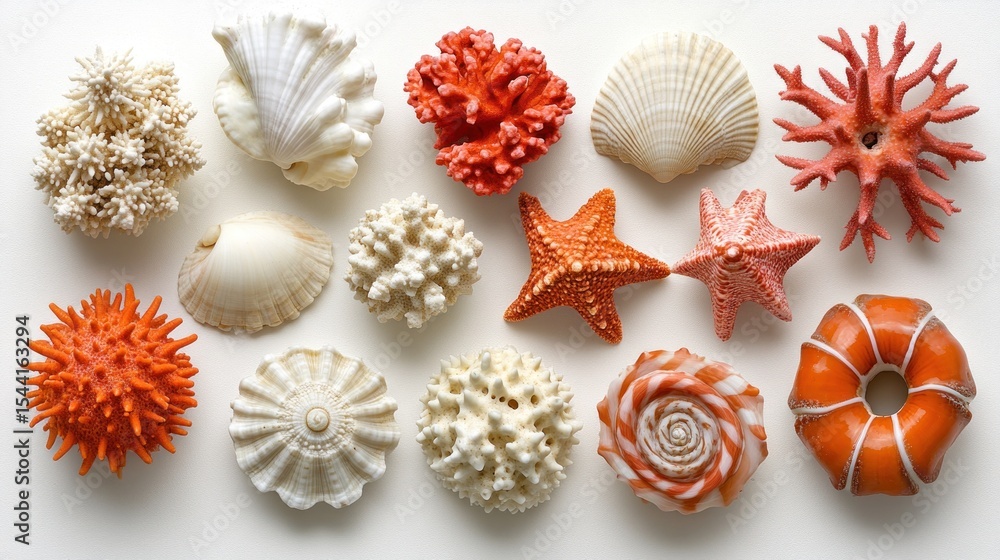 Seashells, coral, starfish, decorative Seashells, coral, starfish, decorative