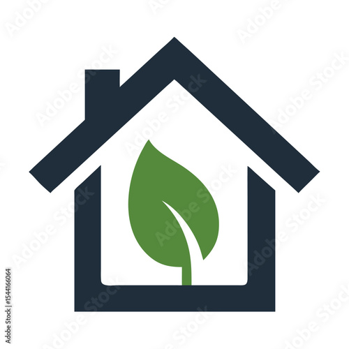 Green Leaf Inside Dark Blue House Icon Eco Friendly Home Symbol vector