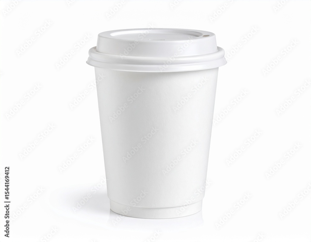 Blank White Disposable Coffee Cup with Lid - Perfect for Branding on white background Blank White Disposable Coffee Cup with Lid - Perfect for Branding on white background