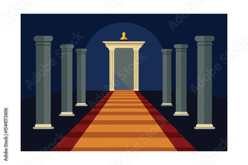 Mysterious Passage  Ancient Columns, Illuminated Gateway, and a Path to the Unknown