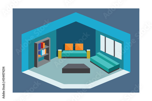 Modern Isometric Room Design Interior Space Planning and Cozy Furniture