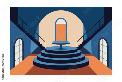 Grand Staircase and Elevated Platform A Modern Architectural Illustration