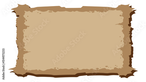 Distressed, blank parchment with a dark, ragged border, perfect for vintage signs, game interfaces, or antique document backgrounds.