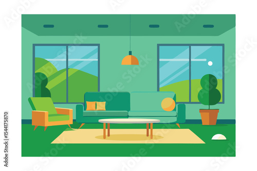 Modern Living Room Interior Design Green Oasis with Natural Views
