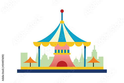 Whimsical Carousel Illustration Cityscape Fairytale Fun