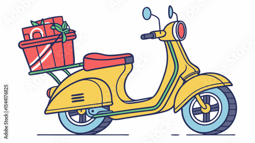Yellow scooter delivery with christmas gifts vector illustration for holiday season christmas delivery 100