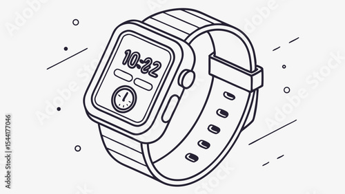 Smartwatch outline vector illustration for digital timekeeping wearable technology and modern digital lifestyle