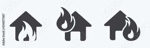Burning house vector icon. House on fire icons
