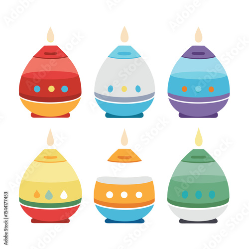 Six humidifier set isolated on white background