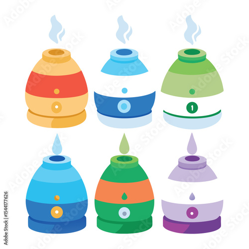 Six humidifier set isolated on white background