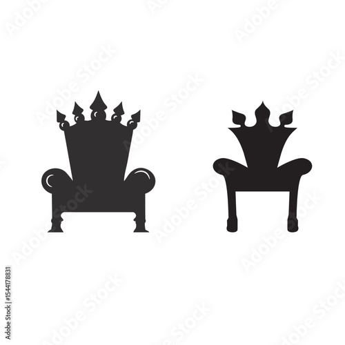 King Throne Silhouette, Royal Throne Chair Vector, Armchair with crown of king.