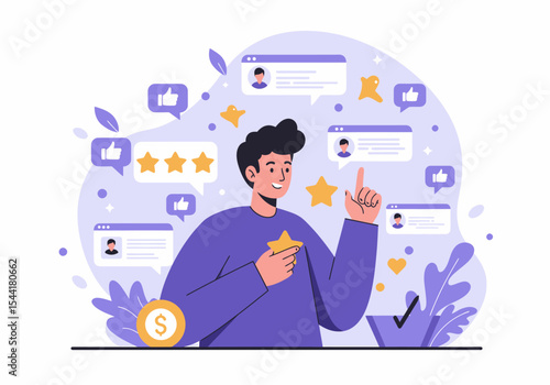 Illustration of Happy User Giving Positive Online Feedback