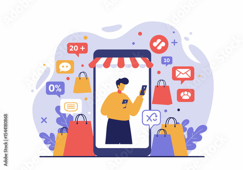 Online Shopping Digital Store Smartphone Shop Vector Illustration