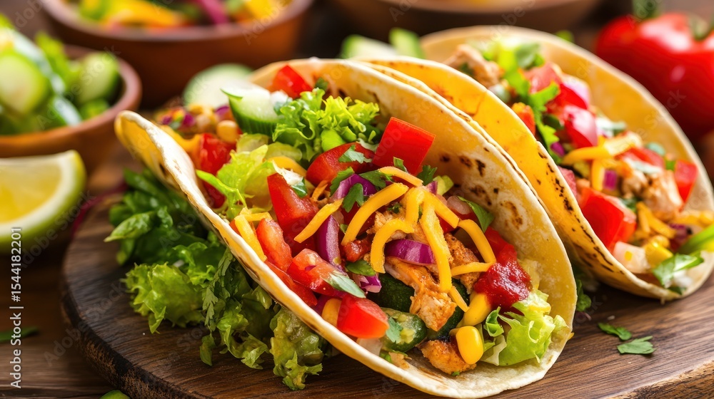 Delicious tacos on a wooden board (2) Delicious tacos on a wooden board (2)