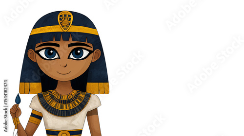 Pixel Art Egyptian Queen Young Woman with Blue Eyes and Gold Jewelry