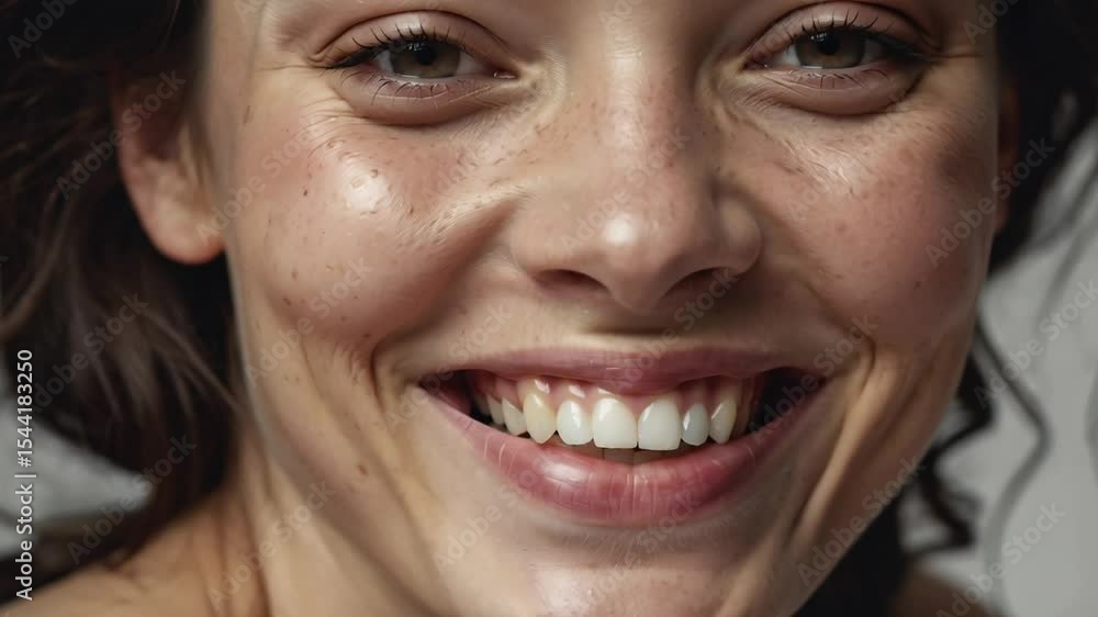 Closeup of Smiling woman with freckles, radiant skin, and healthy white teeth, exuding authentic beauty. Closeup of Smiling woman with freckles, radiant skin, and healthy white teeth, exuding authentic beauty.