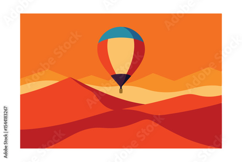 Sunset Hot Air Balloon Adventure over Rolling Desert Dunes A Serene Landscape