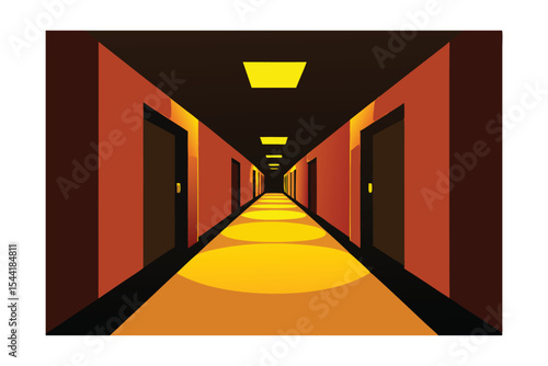Mysterious Hotel Corridor A Dark and Intriguing hallway Illustration