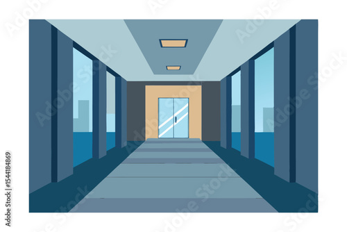 Modern Office Corridor Design  Elegant Interior Architecture with Glass Walls and City Views