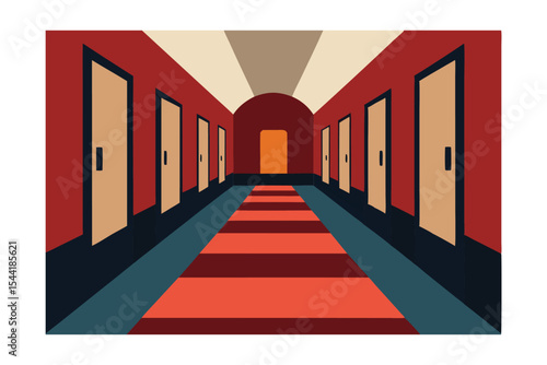 Mysterious Hotel Corridor A Journey Through Identical Doors and Intriguing Interior Design