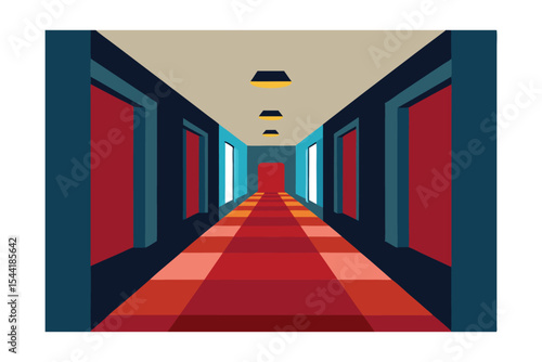 Abstract Corridor Red Carpet, Geometric Design, Interior Architecture