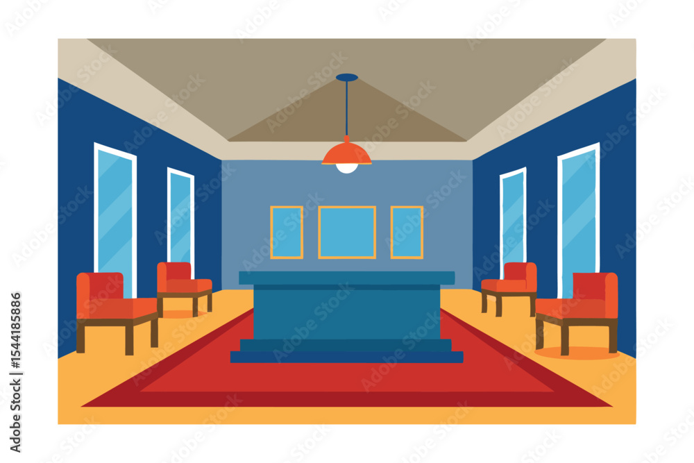 Elegant Interior Design A Classic Room with Blue Walls, Red Chairs, and Artwork Elegant Interior Design A Classic Room with Blue Walls, Red Chairs, and Artwork