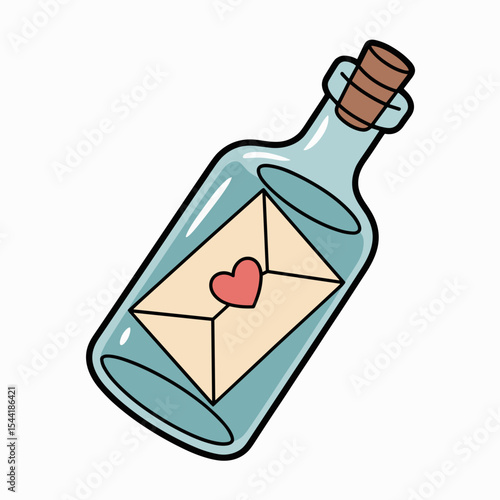 Message in a bottle with love letter and heart illustration  