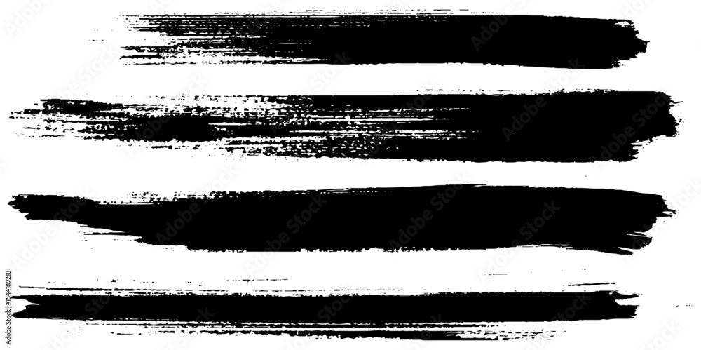 Collection of four black grunge stripes lines. Painted grunge stripes set. Black labels, background, paint texture. Brush strokes vector. Handmade design elements Collection of four black grunge stripes lines. Painted grunge stripes set. Black labels, background, paint texture. Brush strokes vector. Handmade design elements