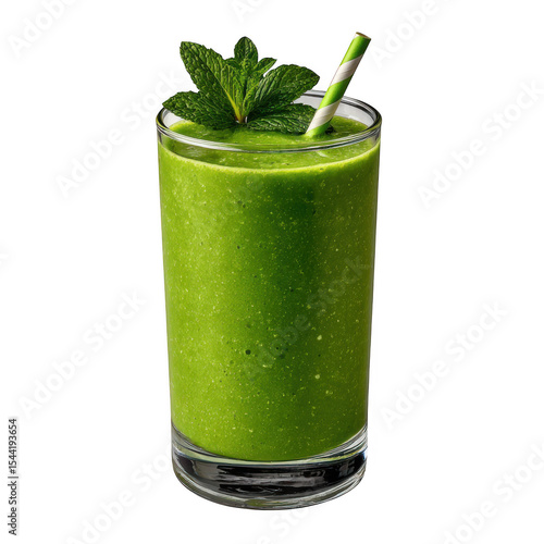Refreshing green smoothie in glass isolated on transparent background