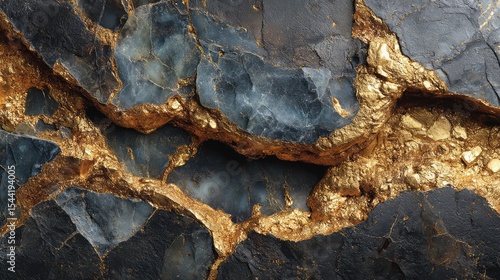 Golden Veins Dark stone with gold deposits abstract luxury texture.