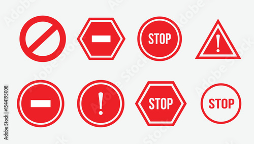 set  shilottued vector stop sign icon. No sign, red warning isolated