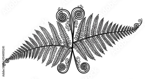 Fern Fronds' Serenity: A captivating monochrome depiction of fern fronds, elegantly unfurling with a touch of artistic finesse, providing a feeling of peace and balance.