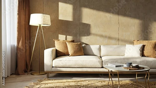 Wallpaper Mural Modern living room with a stylish sofa, decorative pillows, and warm lighting creating a cozy atmosphere Torontodigital.ca