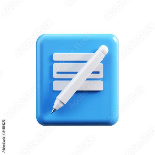 Blue 3D app button featuring a white pencil icon on a clean background

