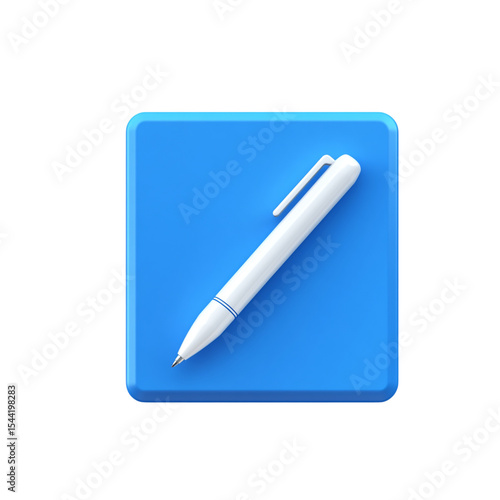 3D icon of a blue application button with a white pen symbol

