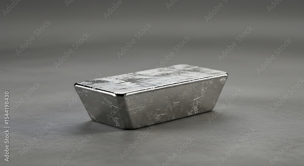 A Single Silver Ingot on Gray Surface A Single Silver Ingot on Gray Surface