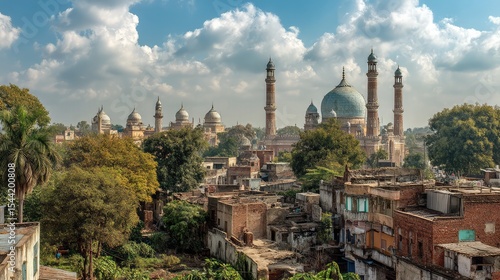 Lucknows Grandeur Islamic Architecture against a Cloudy Sky in India.