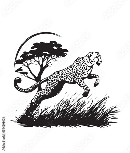 drawing of running cheetah in the savana