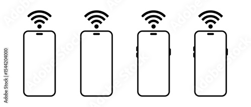 Smartphone with wifi signal icon set. Wireless connection and mobile network sign symbol