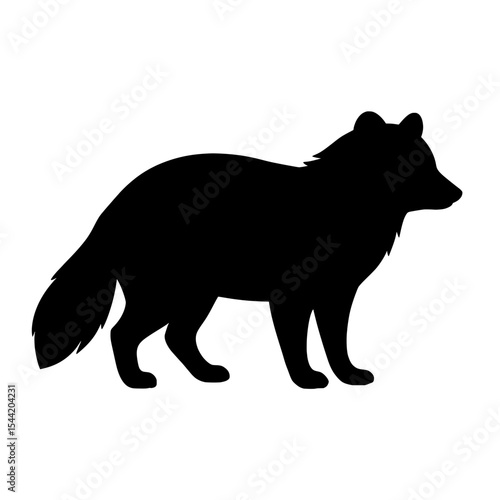 Silhouette of a Raccoon Dog with Fluffy Tail and Pointed Ears