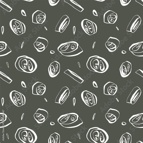 Jalapeno pepper slice pattern with warm green background and white elements seamless layout for surface design