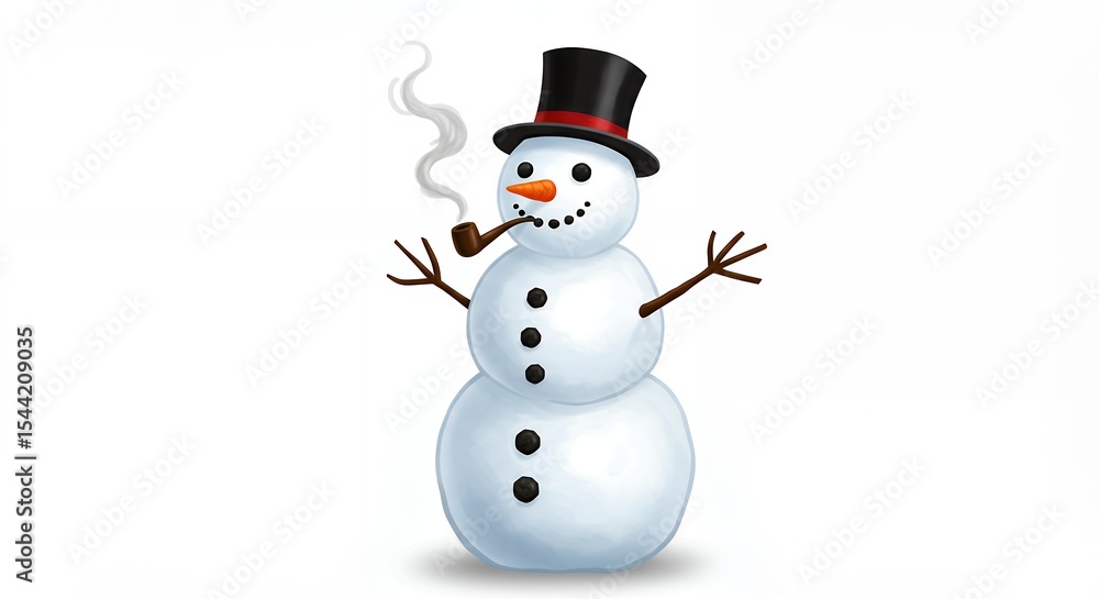 Smiling snowman illustration with smoking pipe Smiling snowman illustration with smoking pipe
