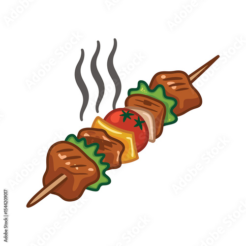 A digital illustration of a kebab skewer on a white background