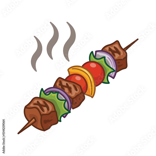 A digital illustration of a kebab skewer on a white background