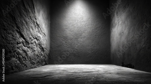 Stone Cell Light shines in dark underground room Space for you.