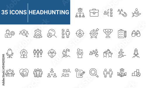 Headhunting set of web icons in line style. Recruitment icons for web and mobile app. Career, resume, job hiring, candidate, HR, business, headhunting, recruitment. Vector illustration